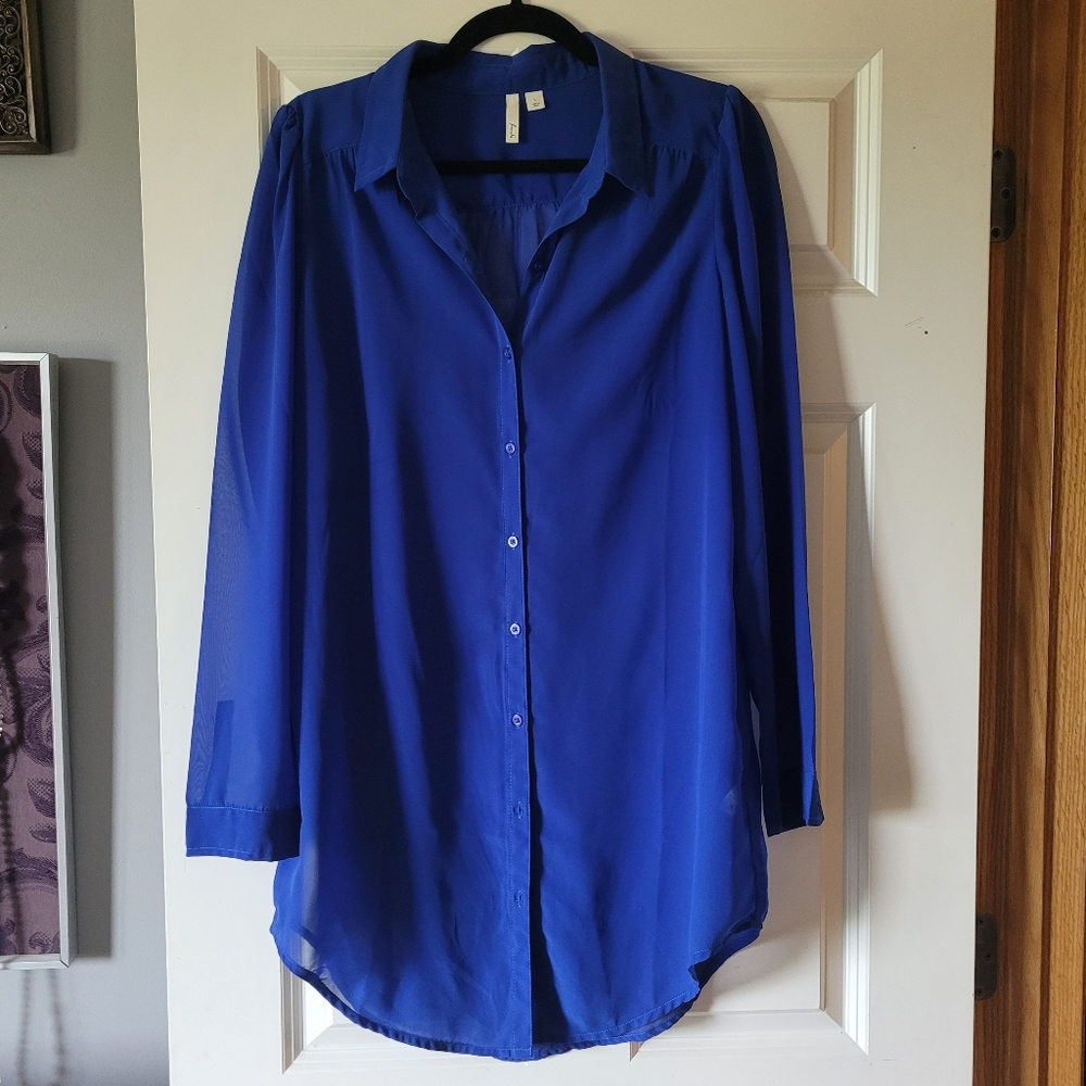 Cobalt long button down blouse